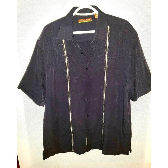 Cubavera Shirt Cuban Style Long Sleeve Black Men Size Large - Picture 1 of 9
